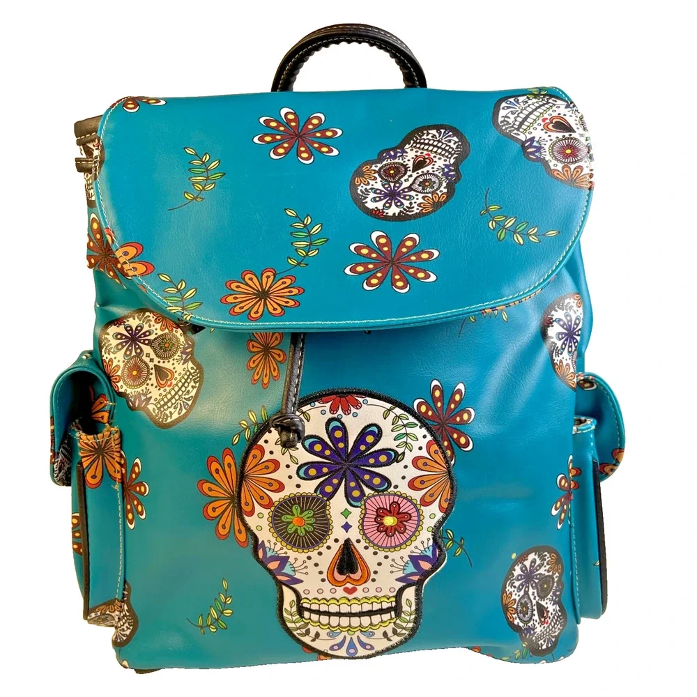 Western Mexicana Skull and Flowers Backpack Turquoise NWT G45SUK-E